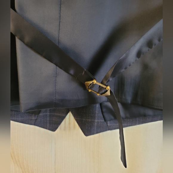 Calvin Klein X Slim Fit blue windowpane print 3 piece Size 44R Coat 36R Pant - Picture 10 of 16